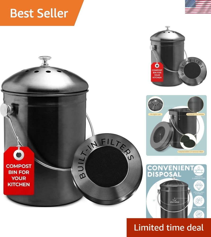 Countertop Compost Bin Kitchen | 1.3 Gallon | Odorless Composting Bin with Ca...