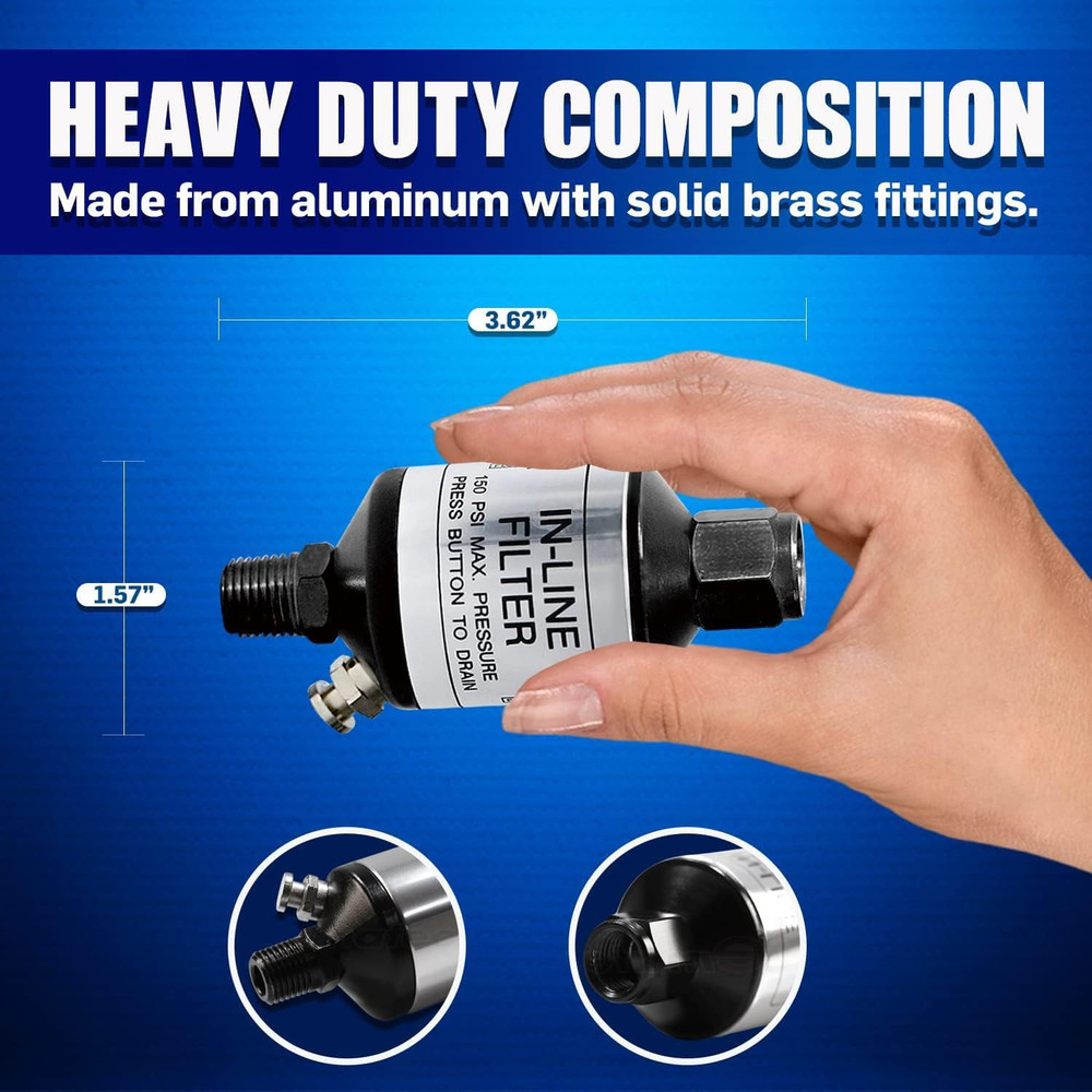 Air Compressor Water Separator, 1/4 NPT Inline Filter & Moisture Trap for Pneuma