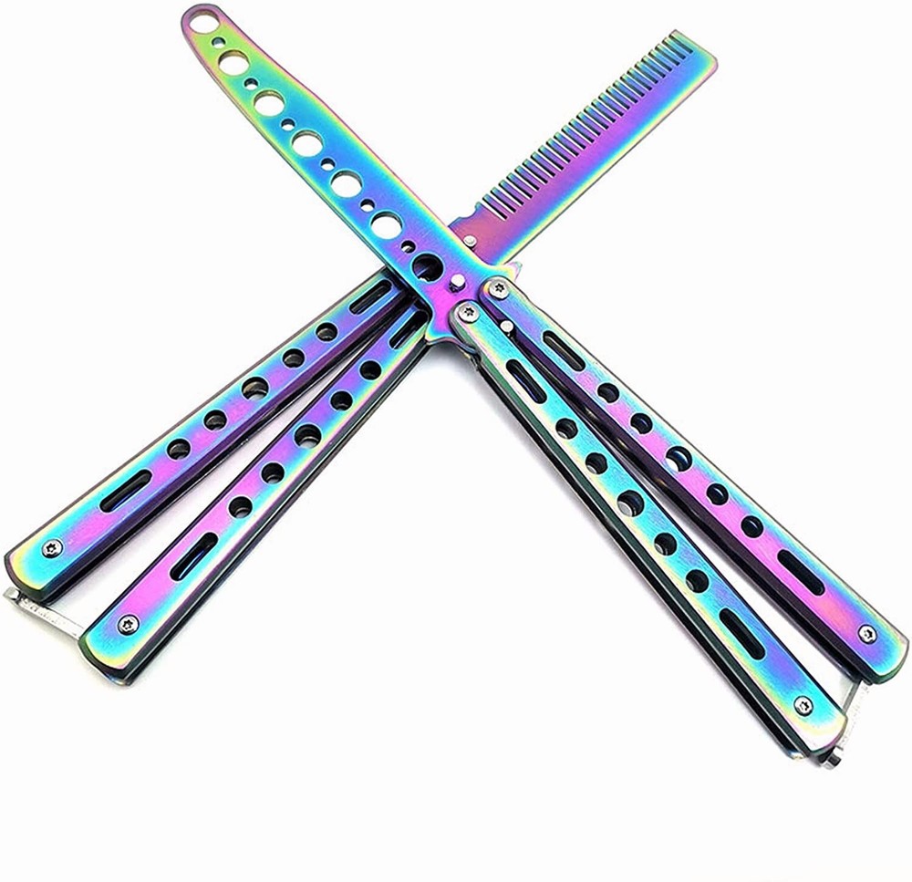 New Butterfly Training Knife Comb Trainer Metal Non Sharp Dull Practice Tool