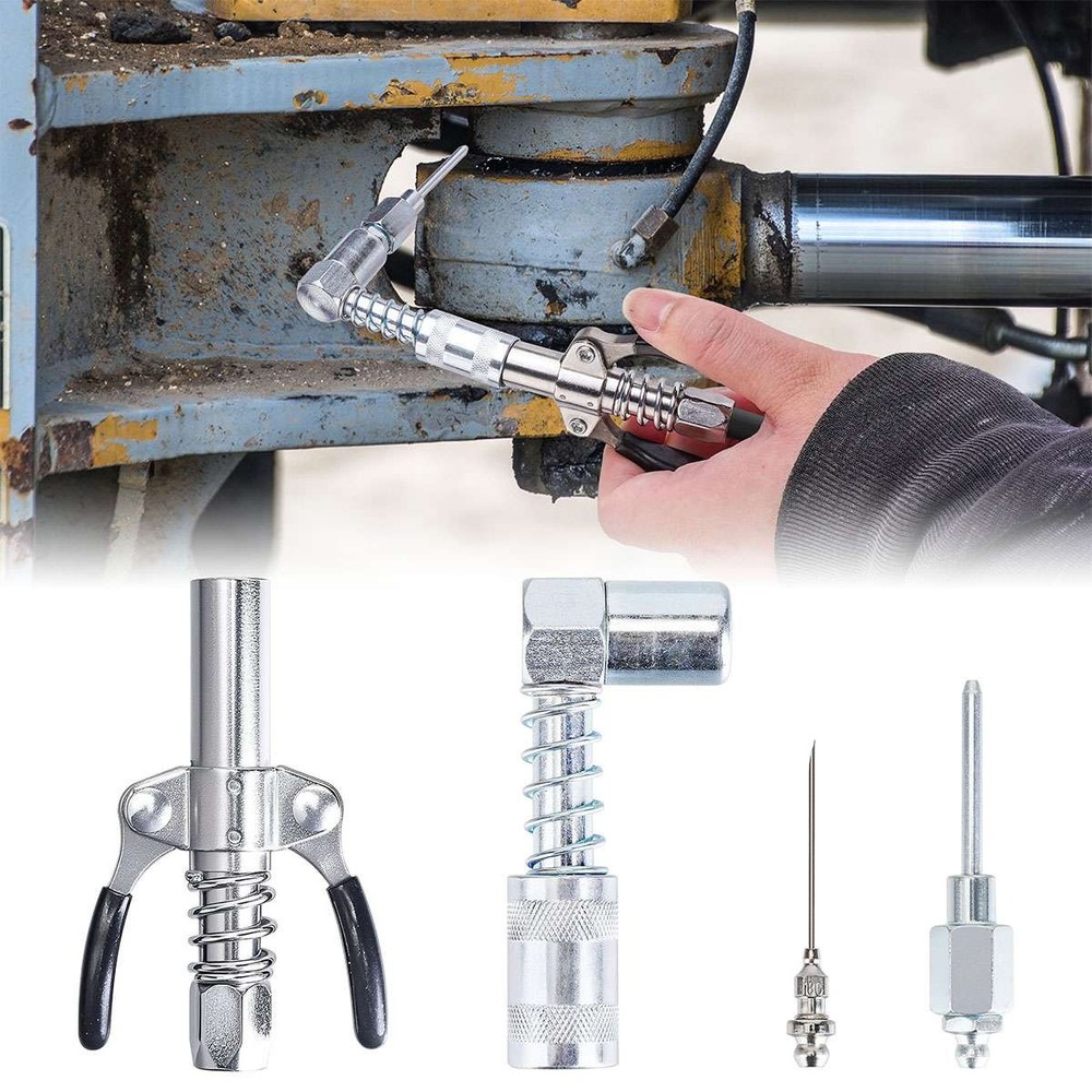 4pcs Grease Gun Fitting Tool Kit 90 Degree Coupler Adapter Needle Tips Dispenser