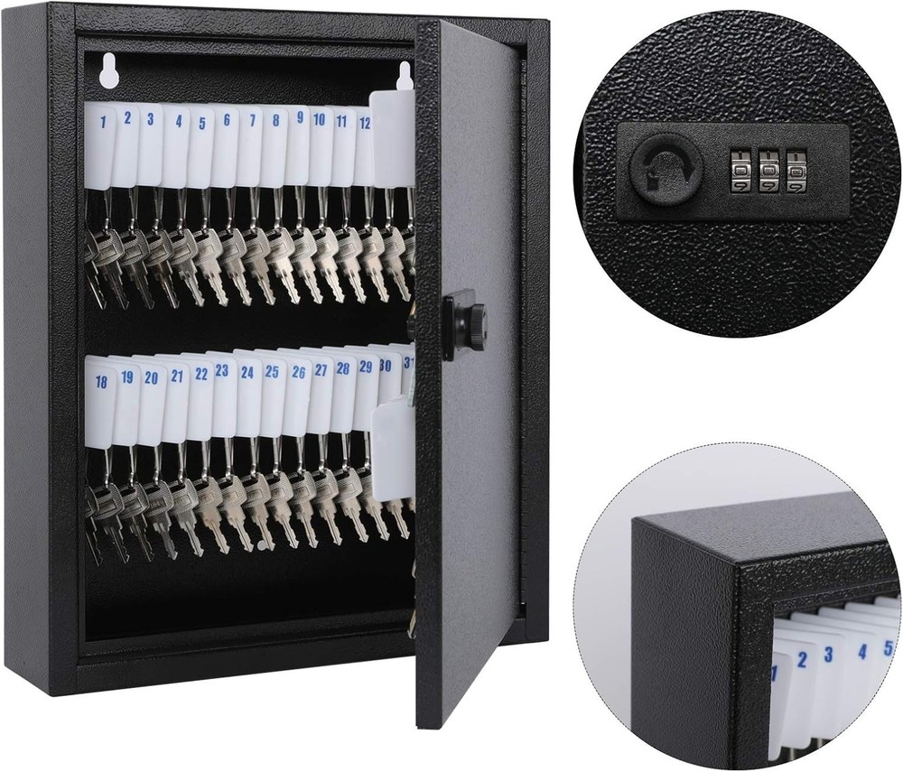 Locking Key Cabinet, 60 Key Storage Lock Box with Code, Key Box Wall Mount with