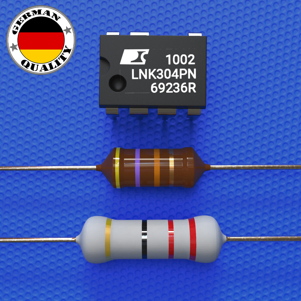 Ic module LNK304PN + resistor 22 ohm + 470 uH choke
