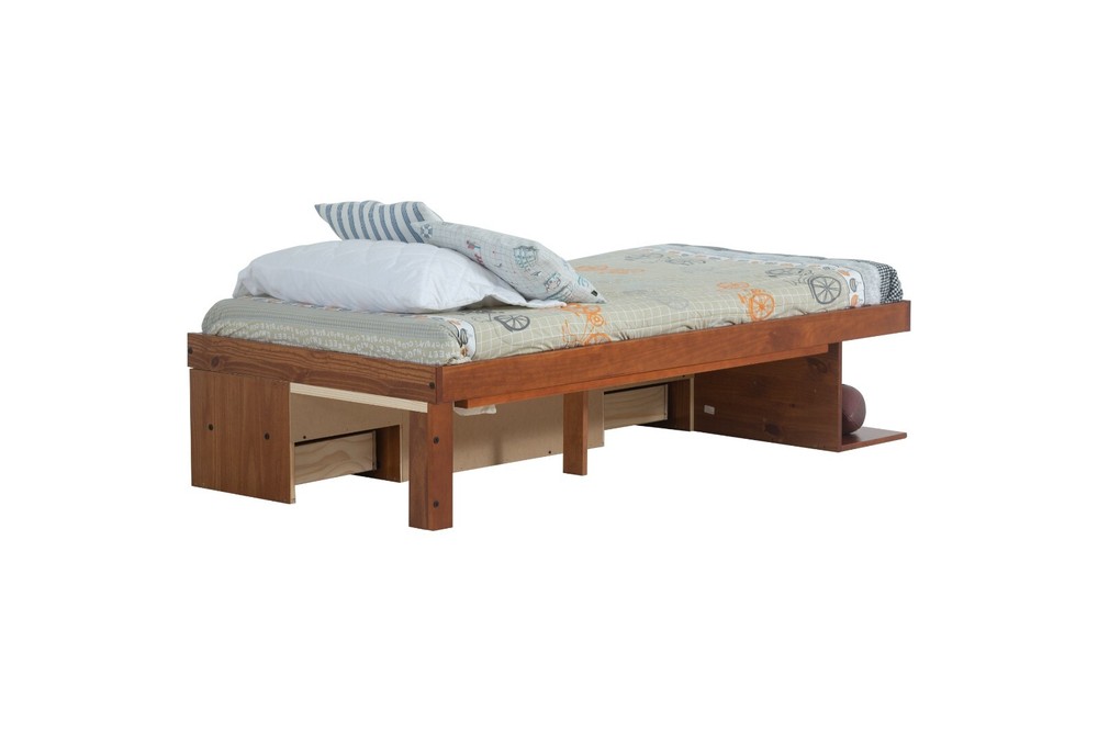 Memomad Bali Bed - Twin Size Storage Platform Bed Frame with Drawers (Caramel)