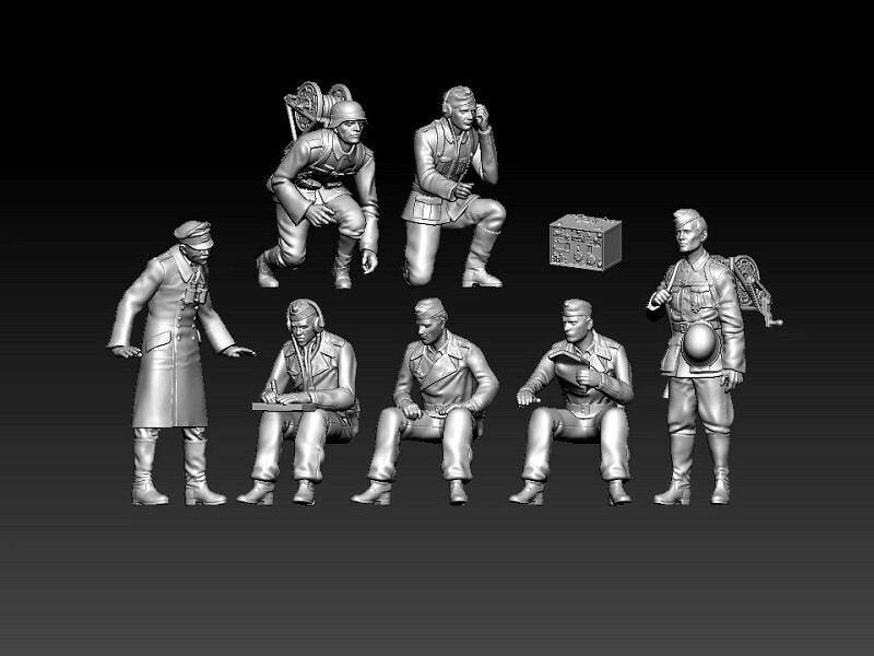 3D printed 1/87 WW II Germany "Army Communication Force" 7 man group model