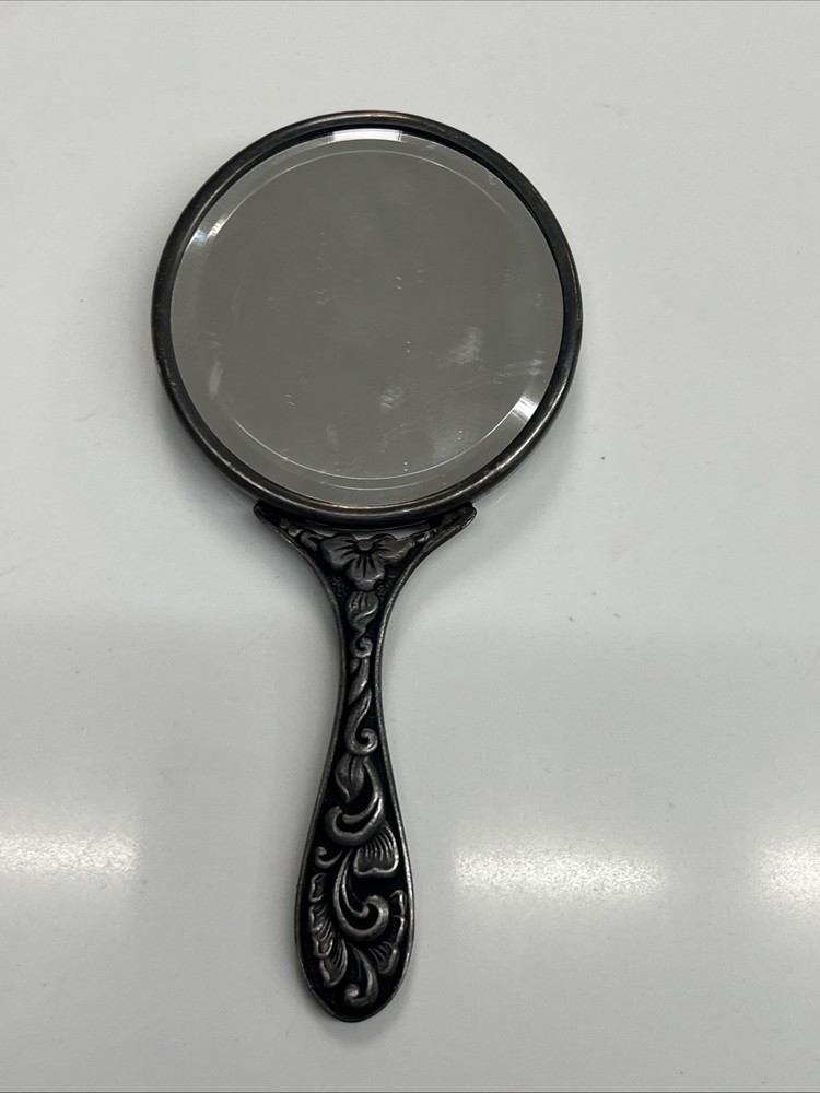 Art Nouveau Repousse Small Beveled Hand Mirror