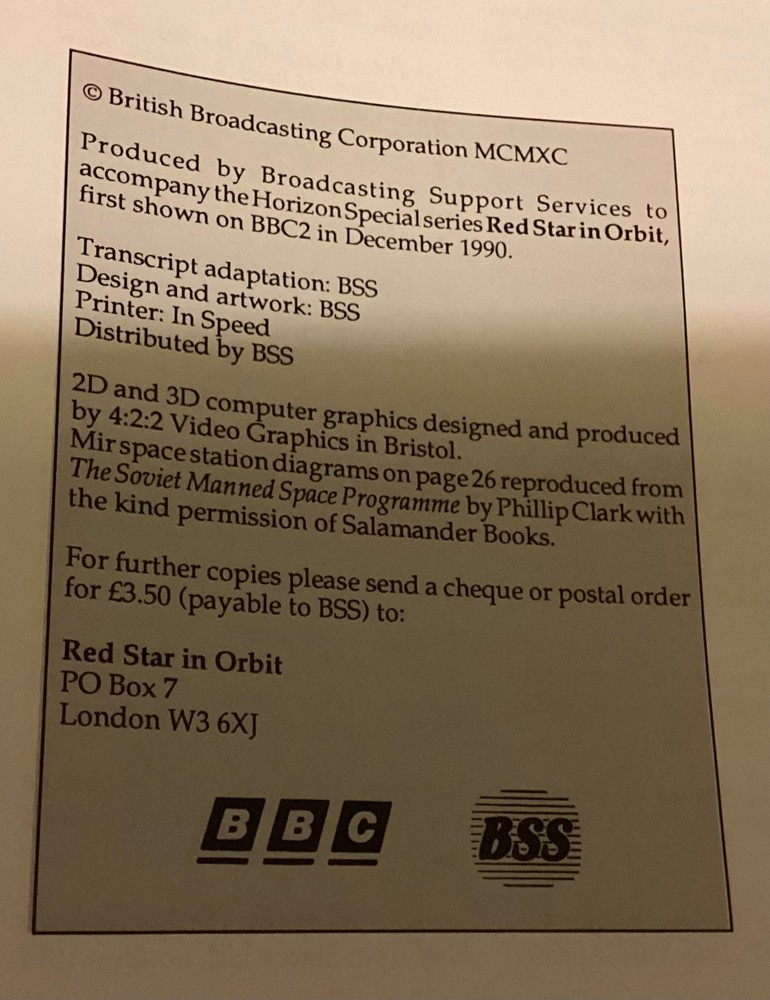 Horizon Special Red Star in orbit transcript Soviet space prog 1990 ephemera