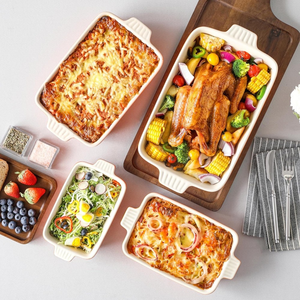 Bakeware Set of 4 Ceramic Baking Pans Rectangular Oven Safe Casserole Dish