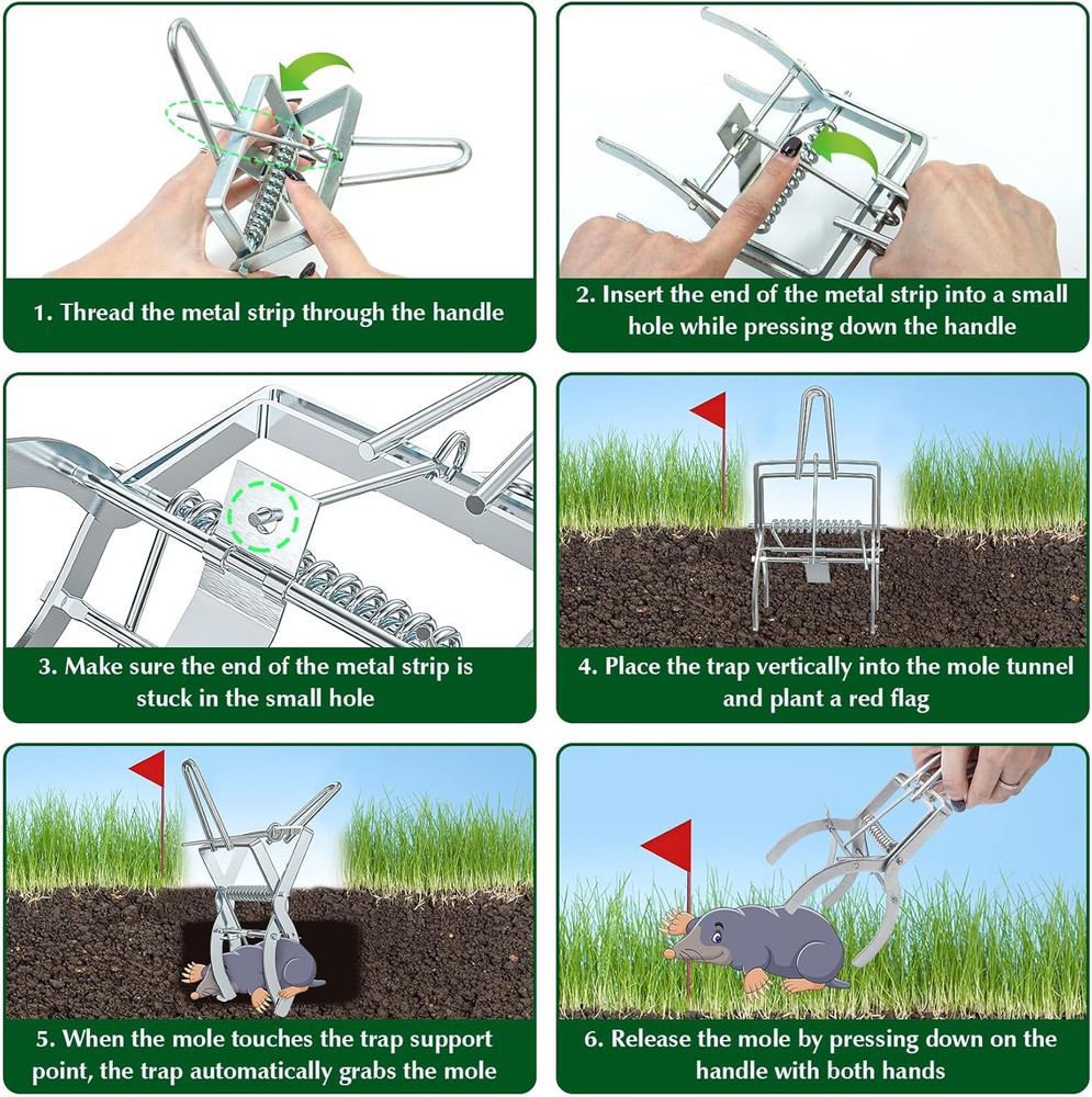 4 Pack Mole Traps That Kill Best, Mole Trap Easy to Set, Galvanized Steel Gopher