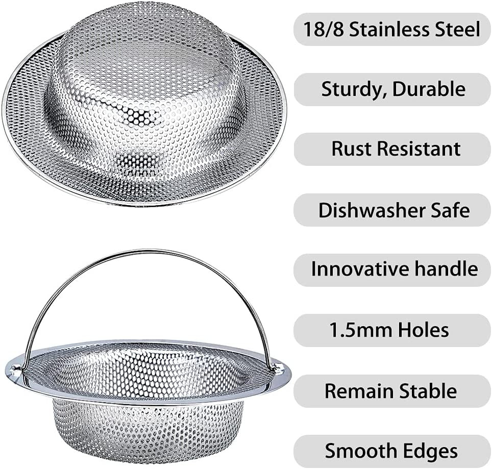 Kitchen Sink Strainer, 2-Pack Sink Strainer Basket with Handle, 4.5" Diameter, S