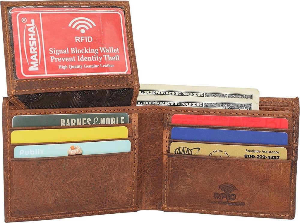 Marshal Skull Bone RFID Blocking Real Leather Bifold Classic Wallet for Men