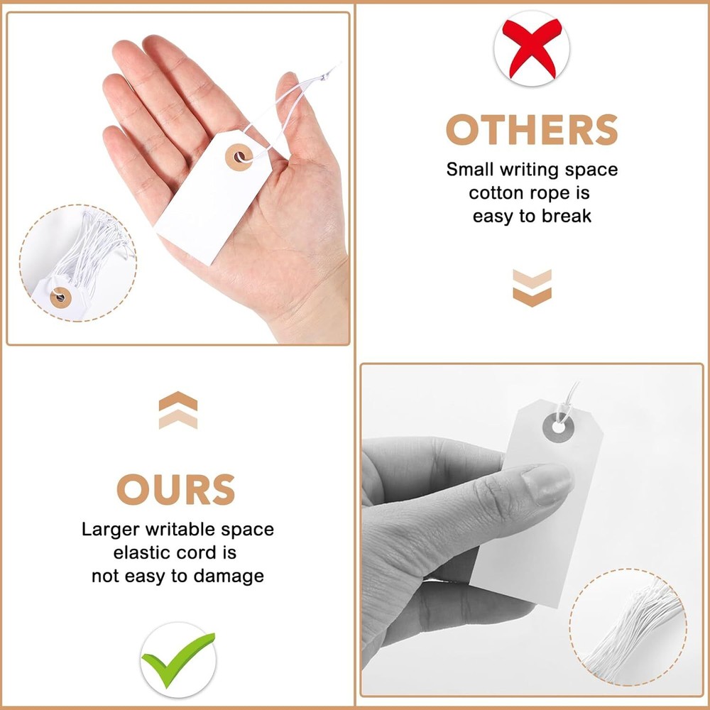 100 Pack White Blank Tags with Elastic String Marking 2.75x1.37inches,