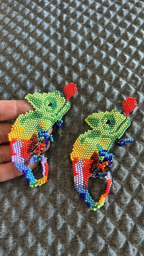 NEW Native American Handmade folk boho statement chameleon earrings