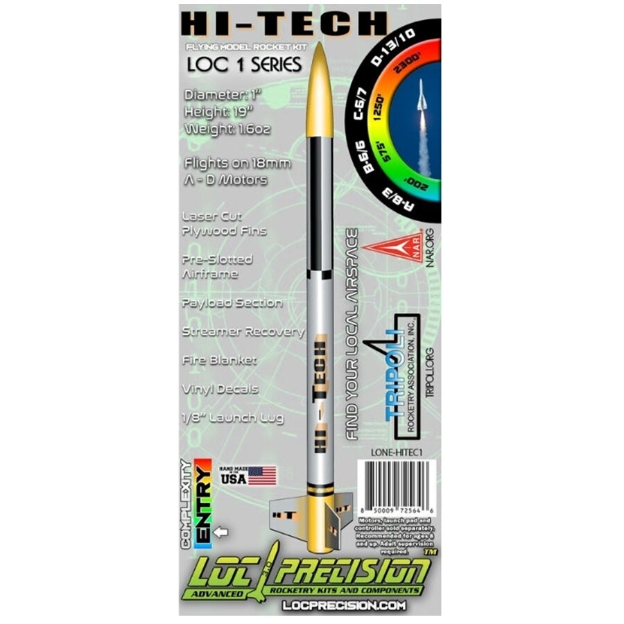 LOC Precision Flying Model Rocket Kit 1" Hi-Tech LONE-Hitec1
