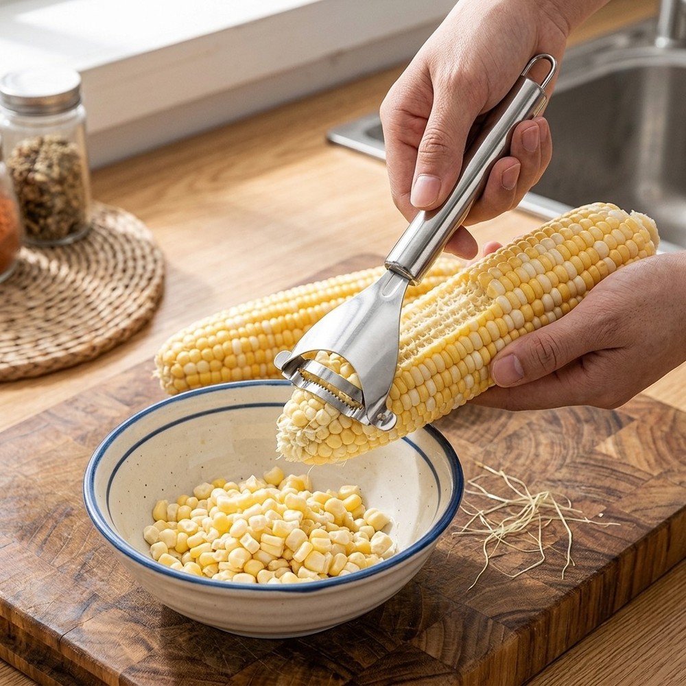Corn Kernel Remover Tool, Stainless Steel Portable Cob Peeler Cutter