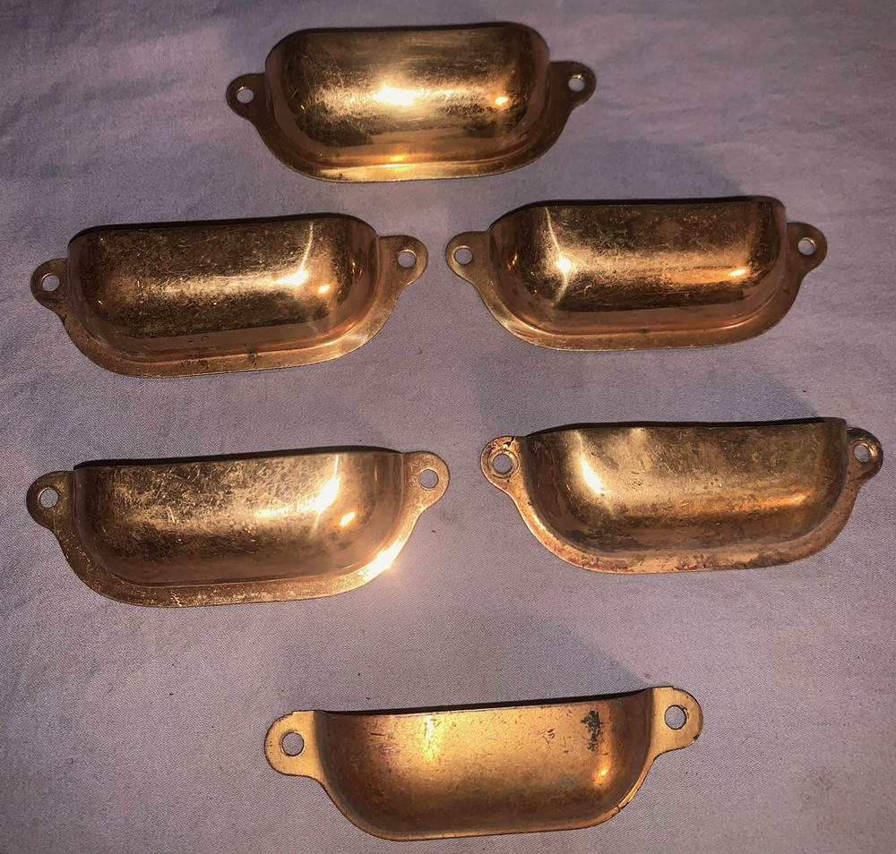 Great Lot  6   Antique  Brass  Bin Cabinet  Pulls