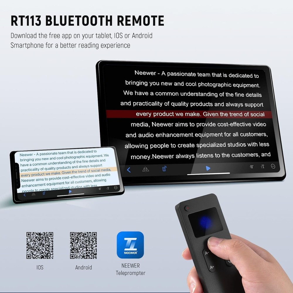 Neewer RT113 Black Bluetooth IOS Android Teleprompter App Remote-NEW