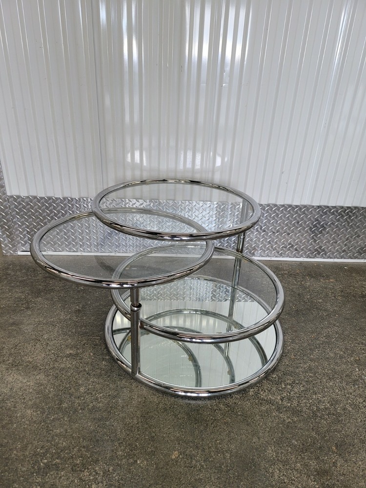 1970'S SPACE AGE CHROME ROUND SWIVEL FOUR TIER TABLE