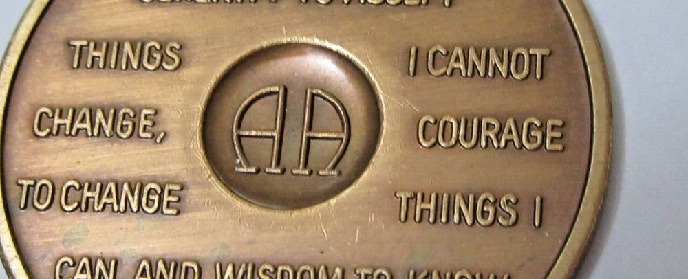 Alcoholics Anonymous 48 Year AA BACK Bronze Medallion & Stand - Chip Coin Token