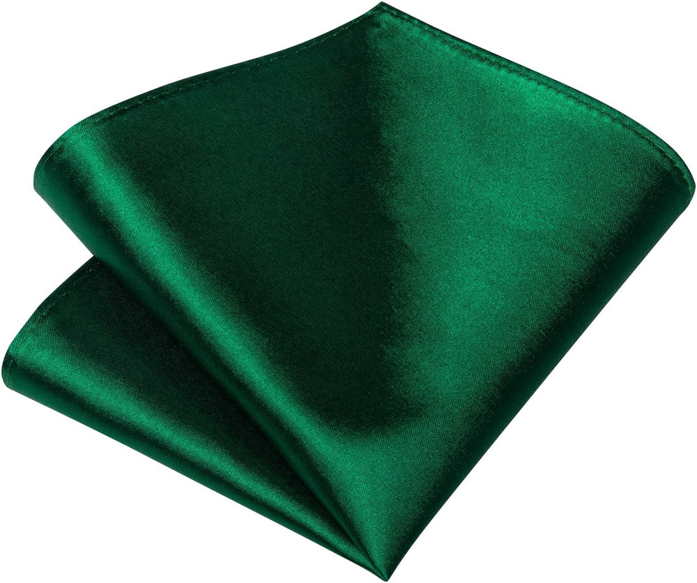 Mens Solid Color Tie and Pocket Square Set Woven Silk Plain Emerald Green