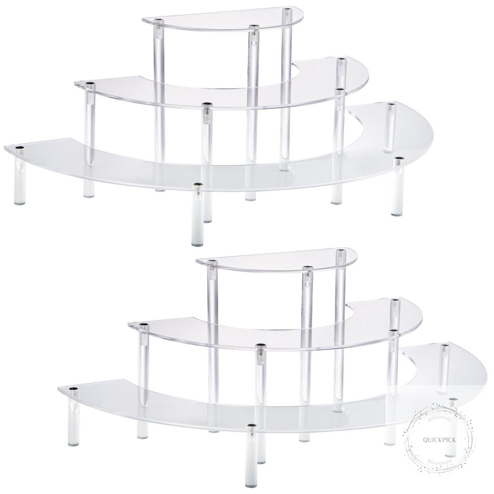 Acrylic Display Risers, 3 Tier Clear Cupcake Perfume Stand Organizer, Half Moon