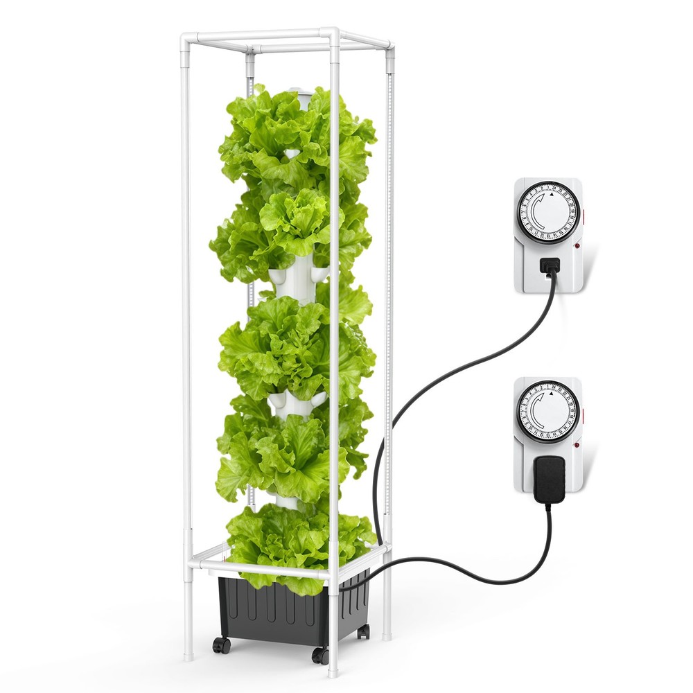 Home Hydroponic Growing System Tower with 4FT Grow Lights 45 Pods 20L Tank Timer