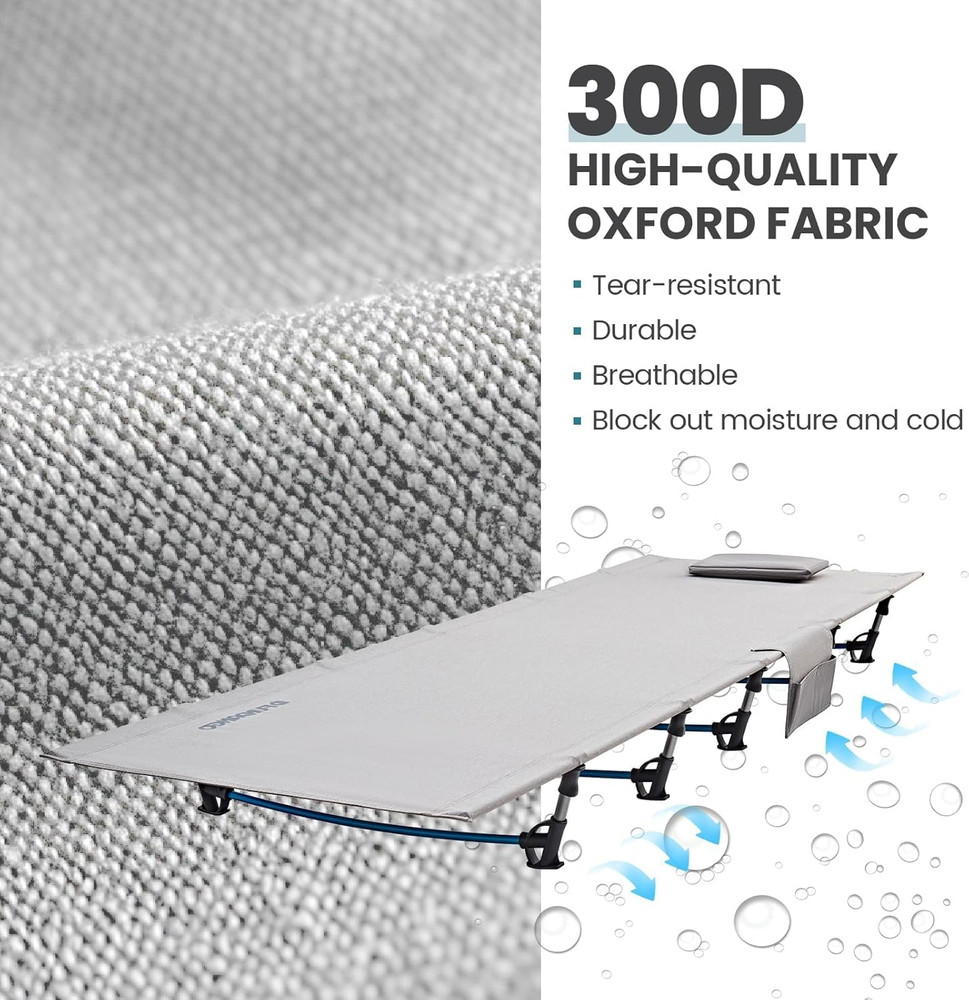 Ultralight Portable Camping Cot for Adults - Extra Long & Lightweight, Grey