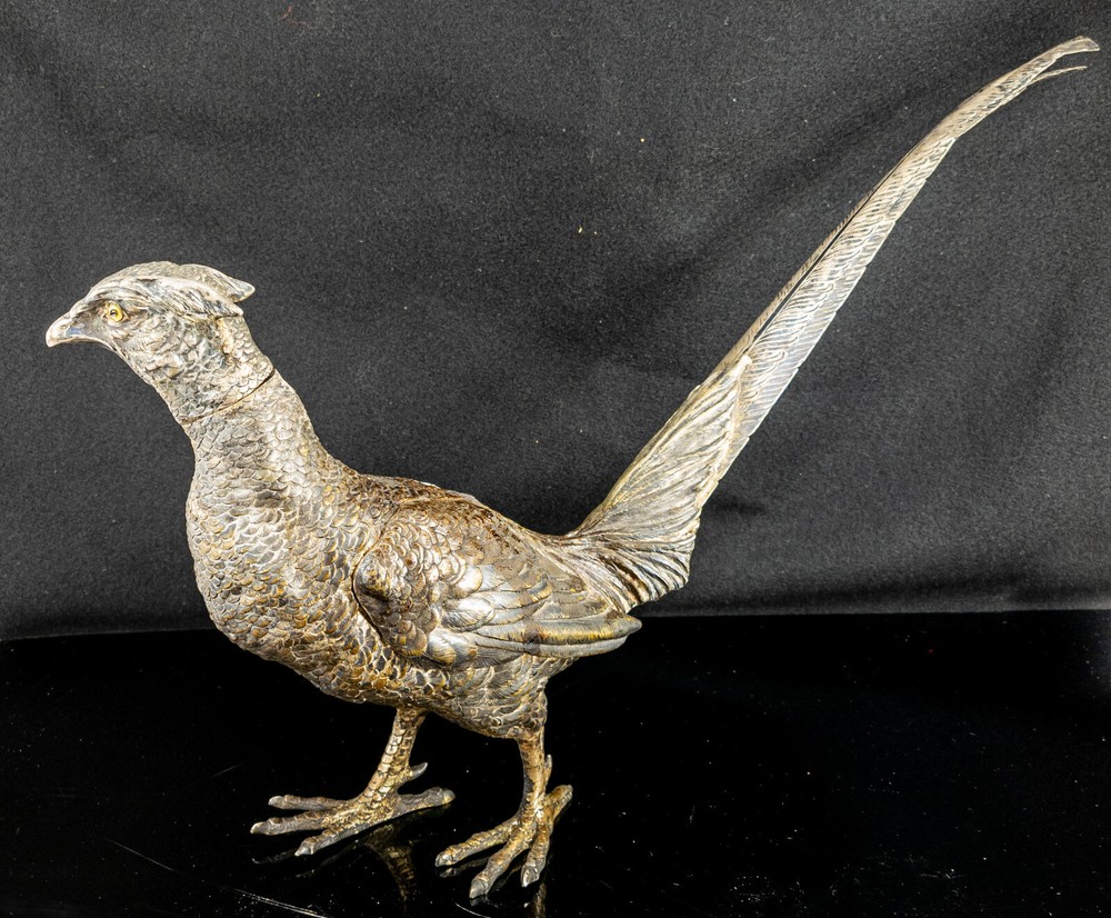 Antique Silver German 800 Table Pheasant Hanau Decorative Figural Bird