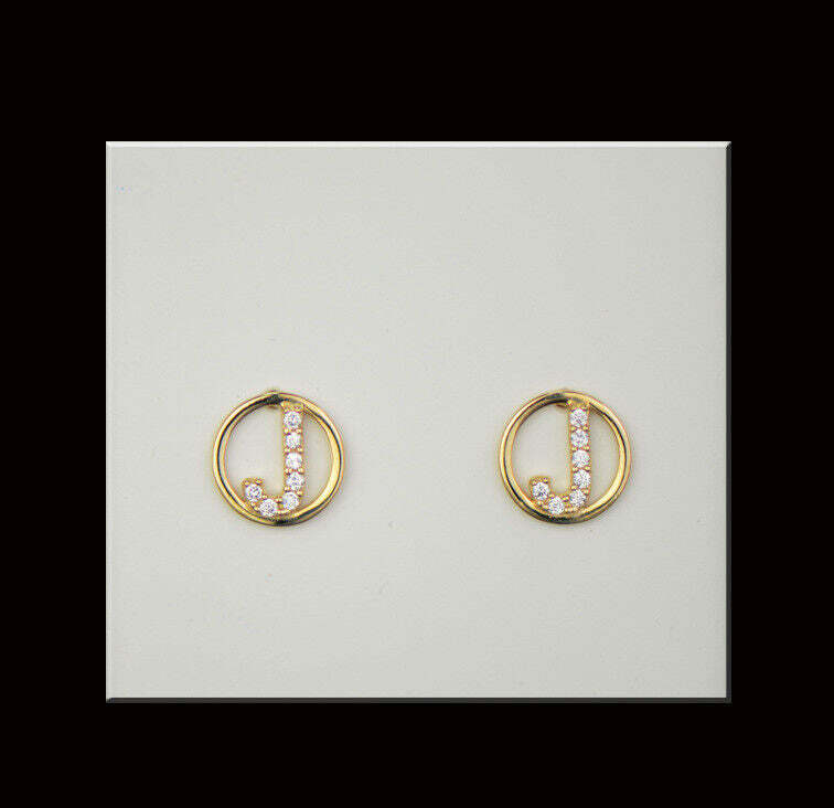 14k Yellow or White Gold Round Initial Letters CZ Stud Earrings