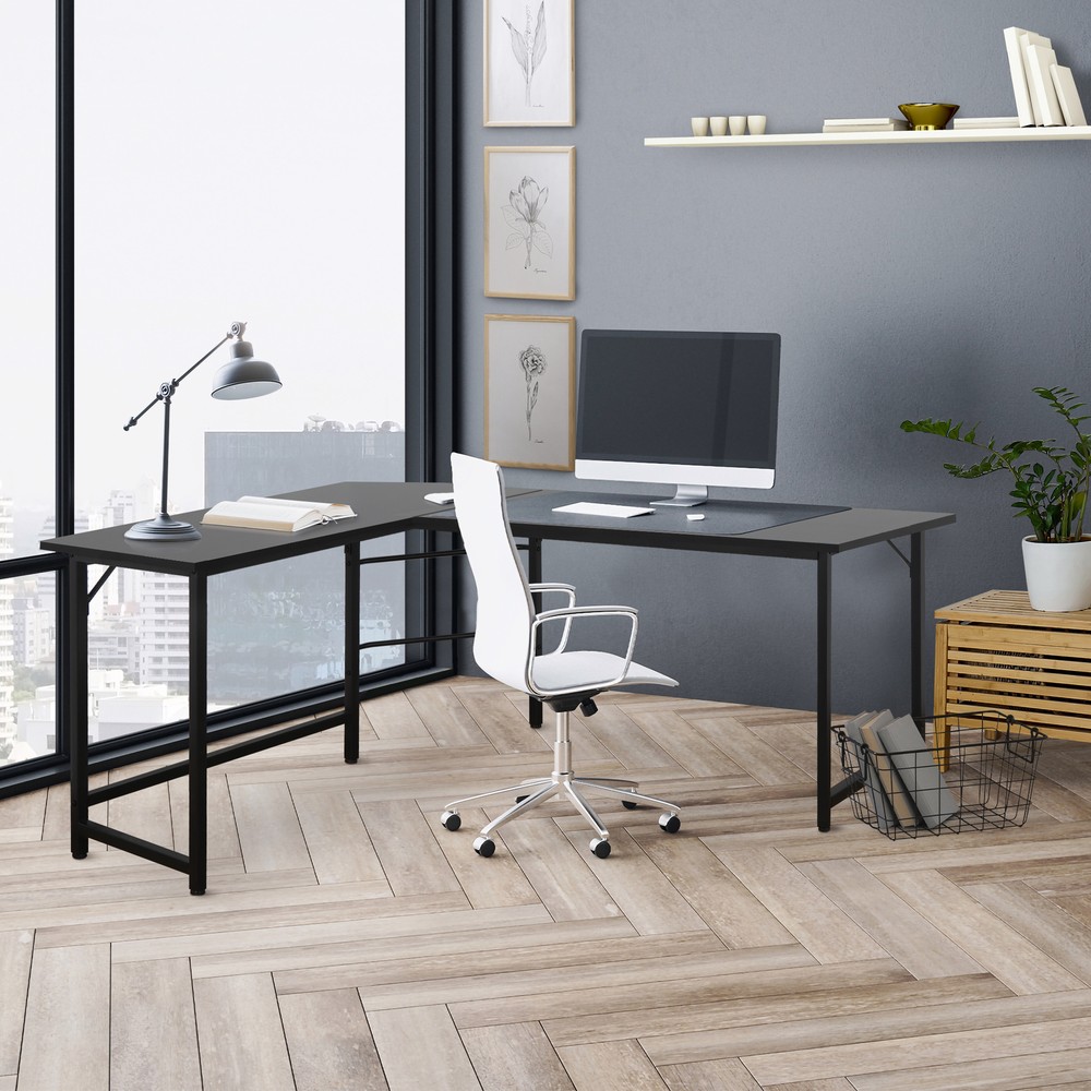 66" L-Shaped Computer Desk Large Workstation Home Office PC Stand Modern