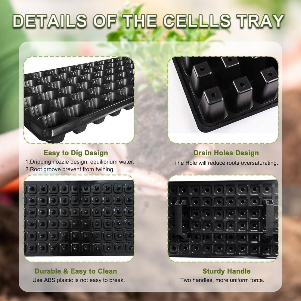 72 Cell Seed Starter Trays with Dibber – 20 Pack Reusable Seedling Trays for ...