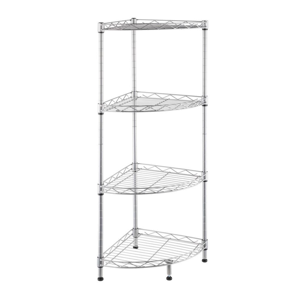 4 Tier Corner Shelf Rack Kitchen Bathroom Storage Wire Organizer Space Saving