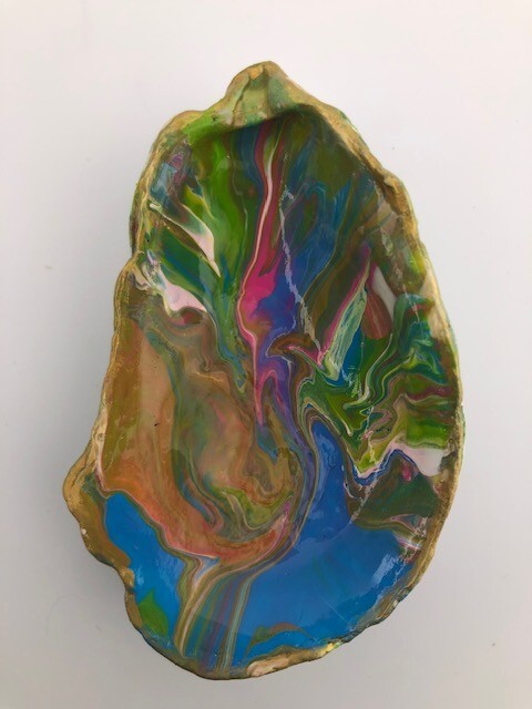 Hand Crafted Turquoise, Lime, Pink and White Paint Pour Oyster Shell