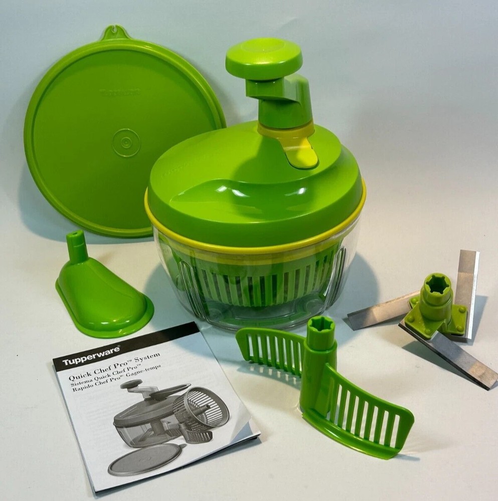 Tupperware Quick Chef Pro System Manual Food Processor Chopper Green