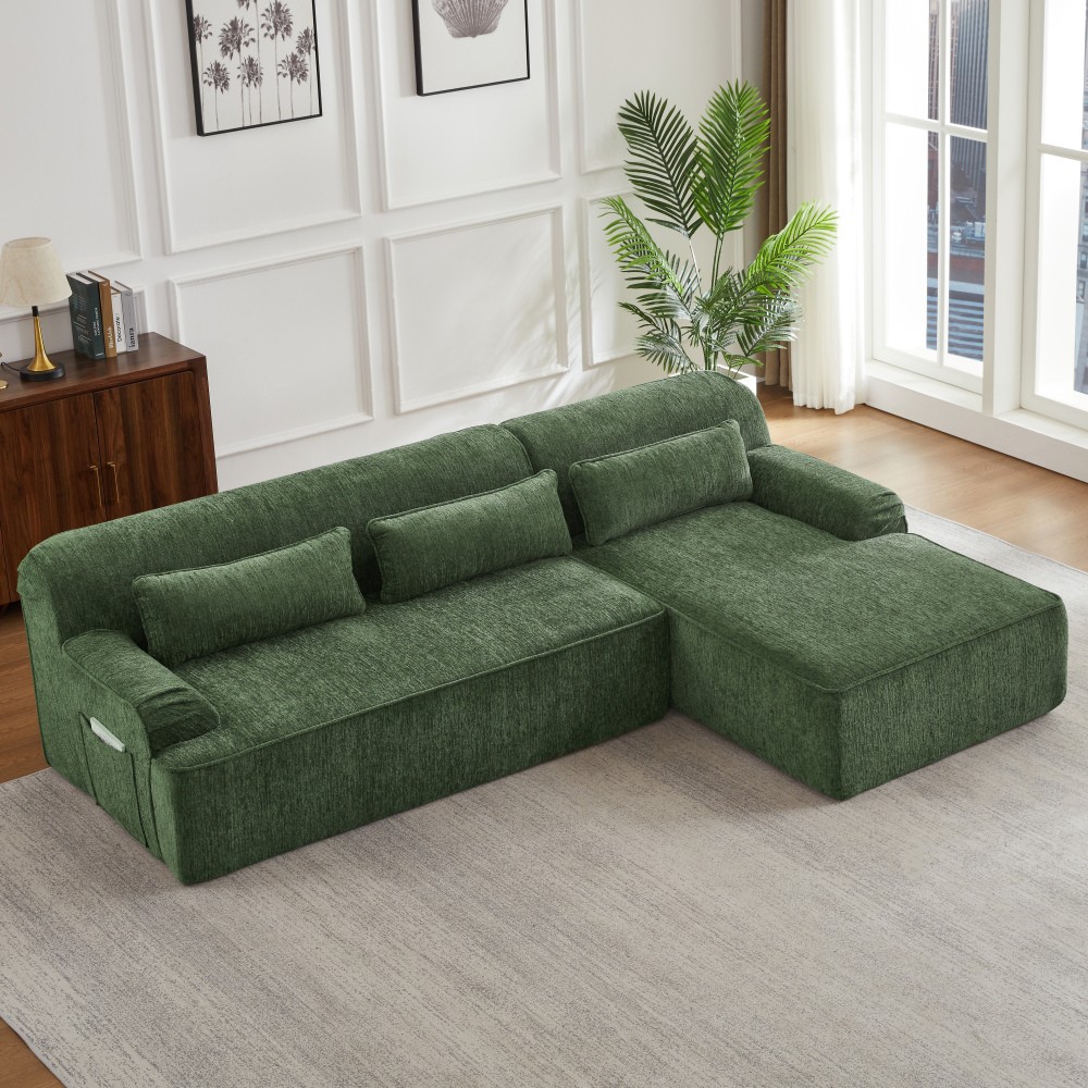 L-Shape Chenille Sectional Sofa, Comfy Sleeper Couch w/ No Assembly