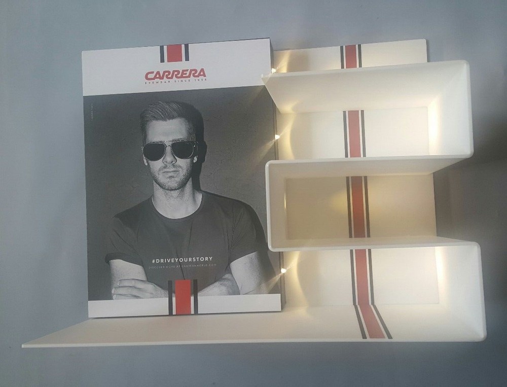 CARRERA 4PC LIGHTED DISPLAY UNIT IN WHITE PLEXIGLASS 4PC INTERCHANGEABLE IMAGES
