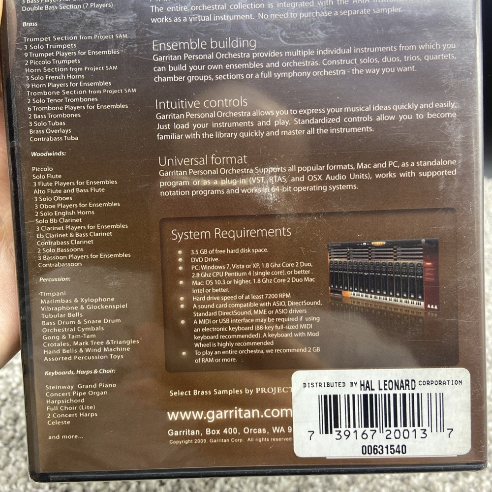 Garritan GPO Personal Orchestra Library 4.0 Windows Mac Software DVD w/ serial #
