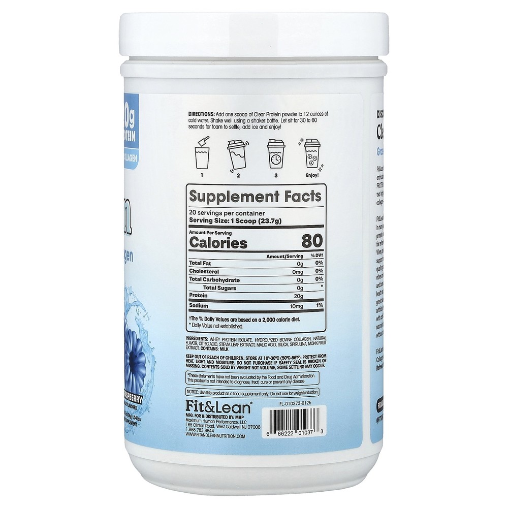 Clear Protein, Blue Raspberry, 1.04 lbs (474 g)