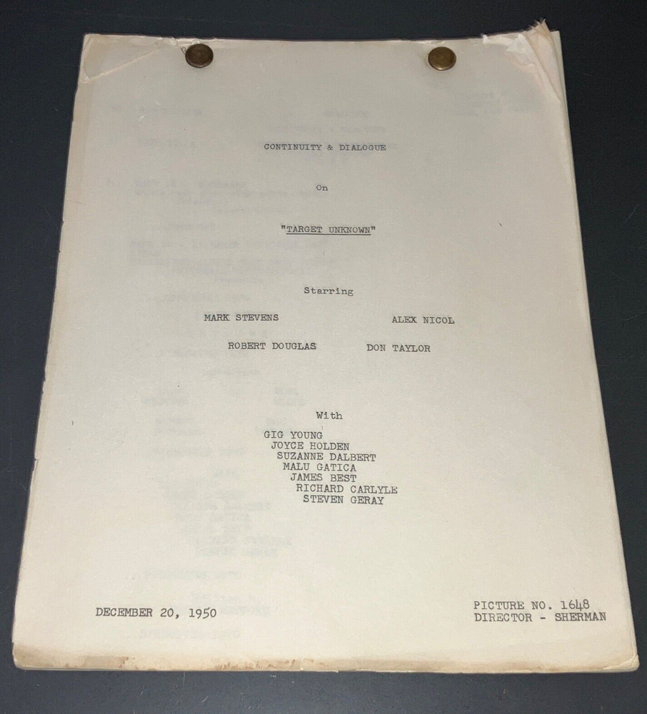 TARGET UNKNOWN (12/20/50) Orig UNIVERSAL FILES Continuity & Dialogue Script+COA!