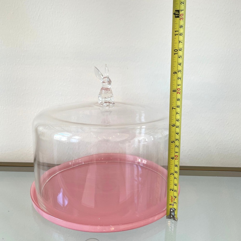 Pink Glass Bunny Cake Dome 11x12 Chic Easter Decor NEW