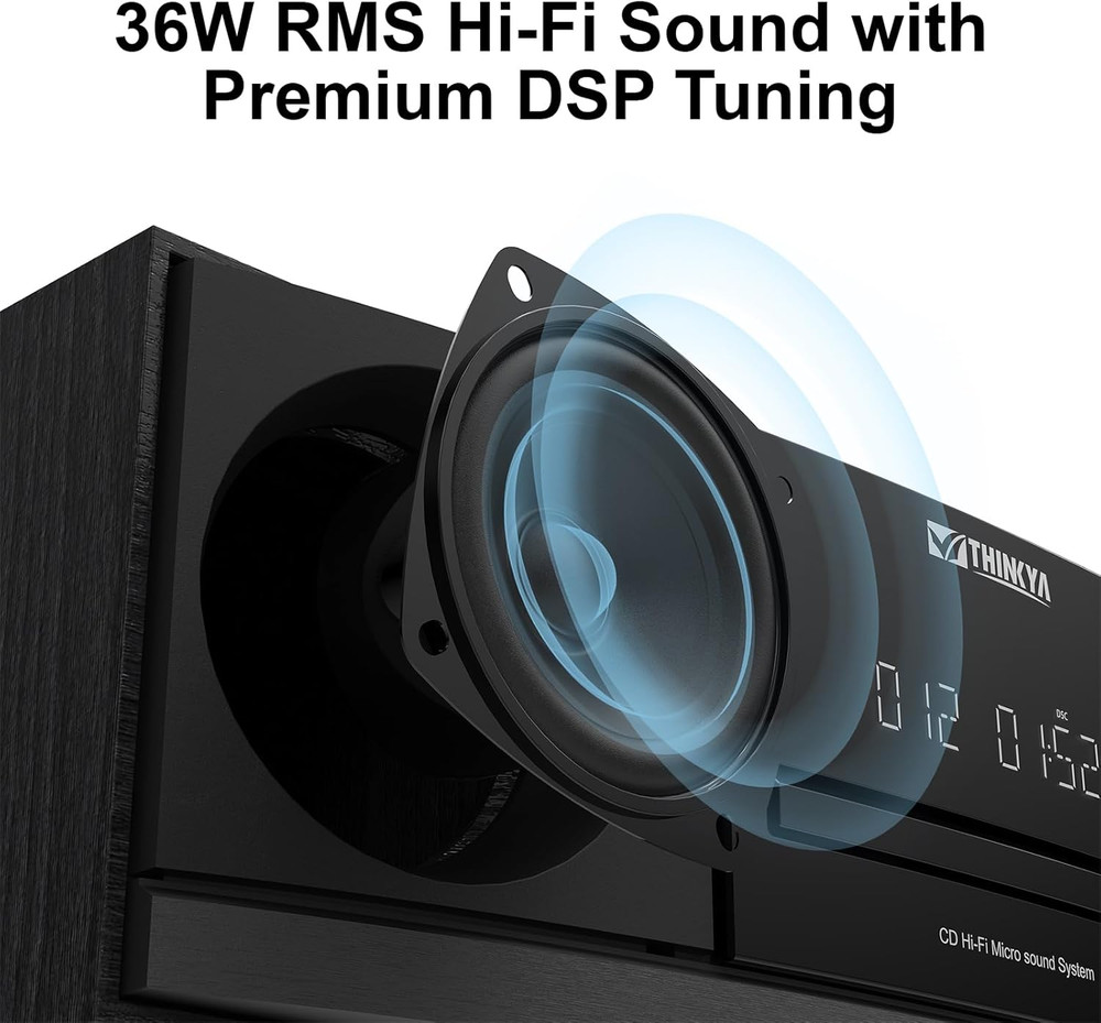 Vintage Bluetooth Stereo System for Home, 36W RMS Micro Hifi Systems CD Player