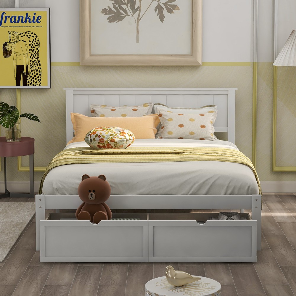 Full Size Platform Bed with Under-bed Drawers, White,Assembly required