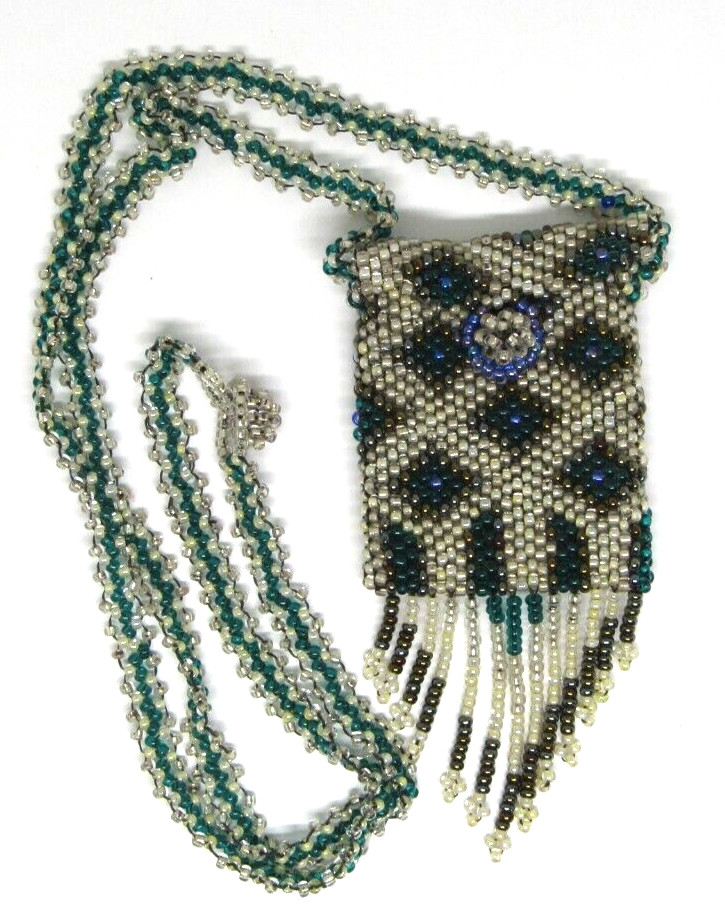 Vintage tiny glass seed Bead Beaded Purse Necklace