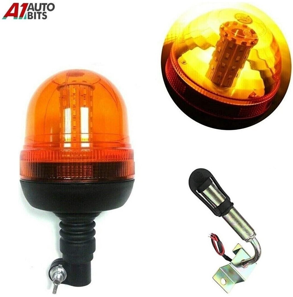 Led Rotating Amber Beacon Flexible Din Pole Thread Mount Warning Lights #E