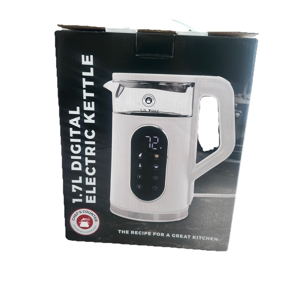 Chef's Counter 1.7 Digital Electric White Kettle 360 Rotation Base