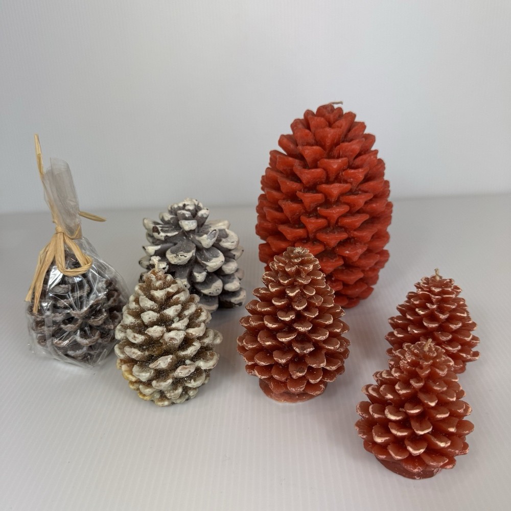 Pine Cone Shaped Wax Candles 7 Pieces Assorted Fall Christmas Decor