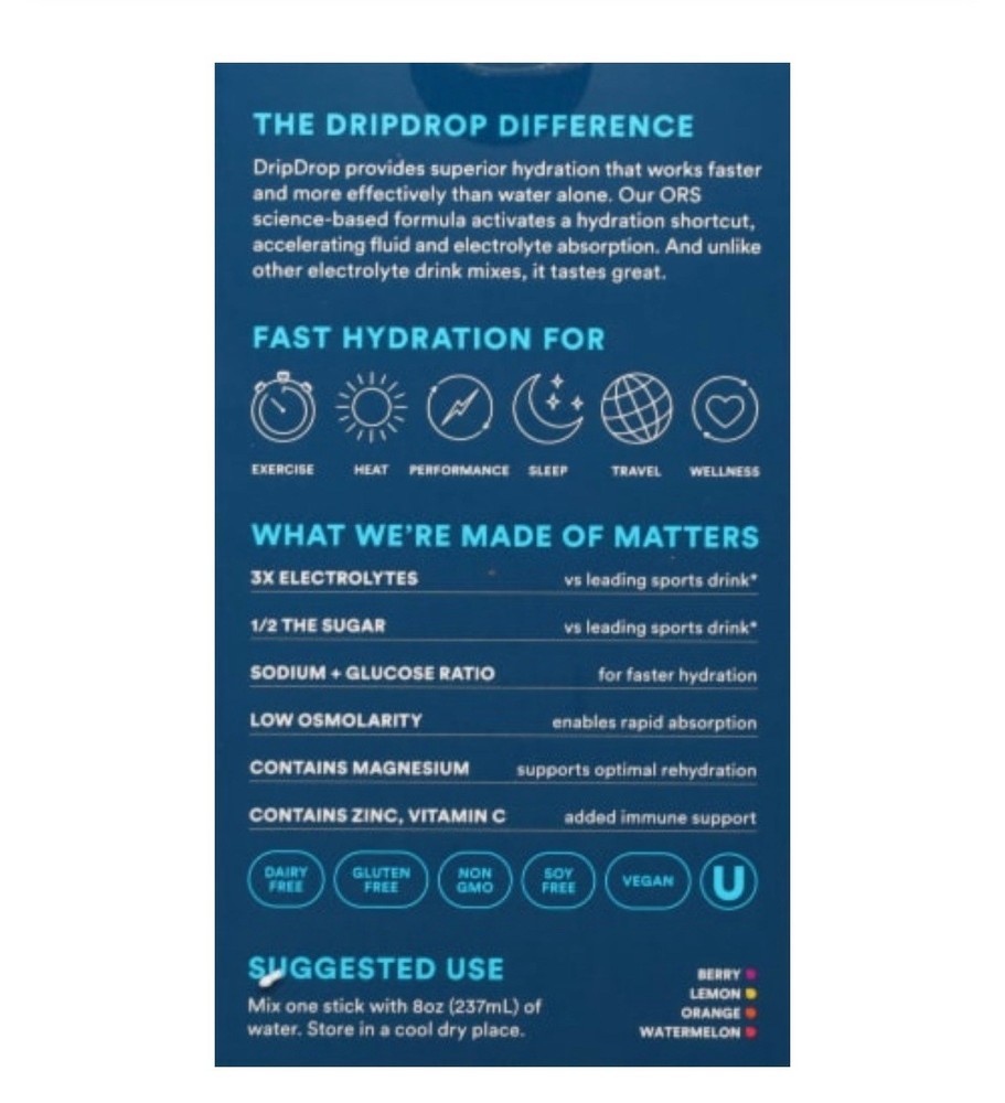 DripDrop Fast Hydration Bold Variety Electrolyte Drink Mix, 8 Packets