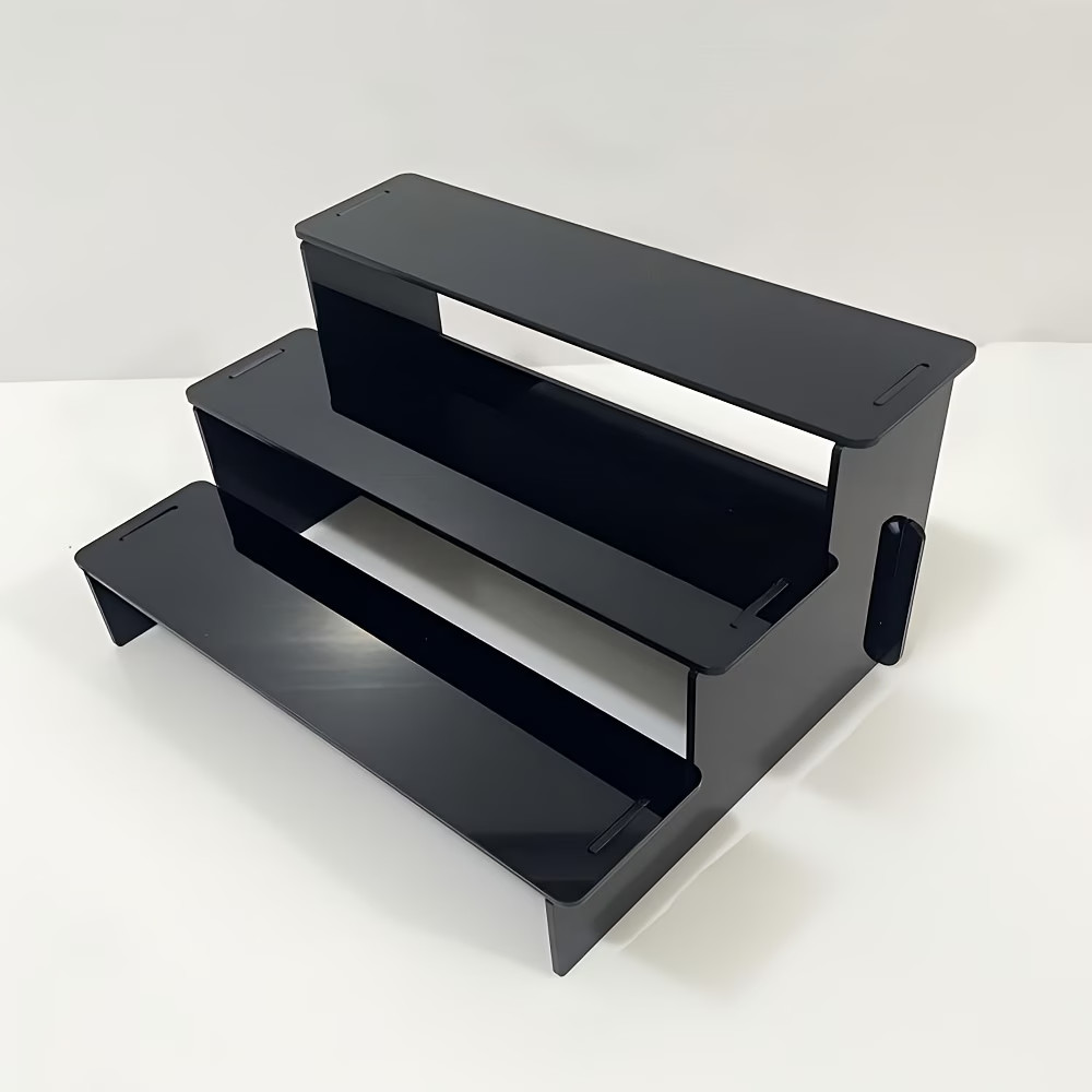 3-Tier Black Acrylic Display Stand with Shelves