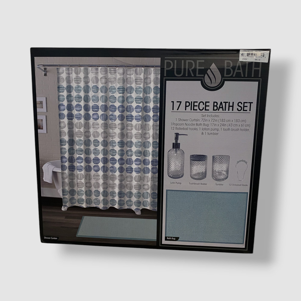Pure Bath Blue Stripe Circle 17-Pc. Bath Set Bedding