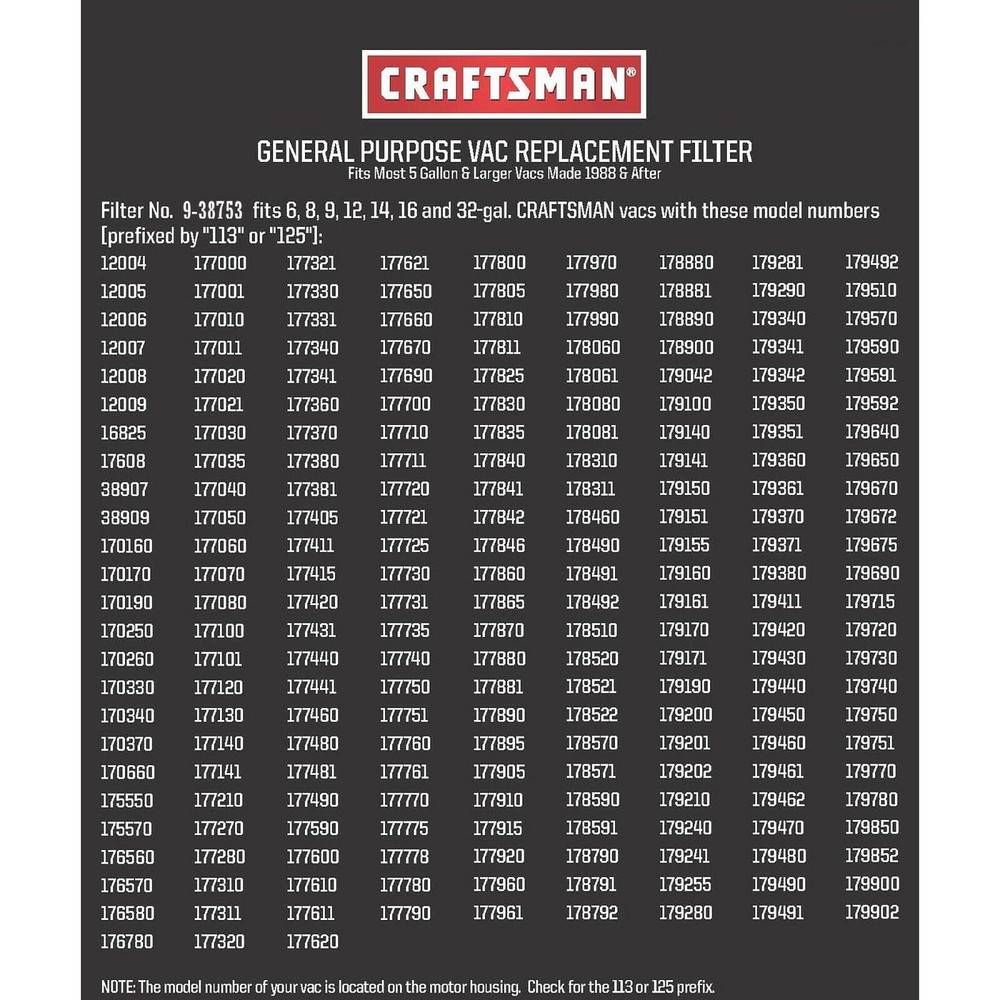 CRAFTSMAN CMXZVBE38753 Hepa Media Replacement Filter
