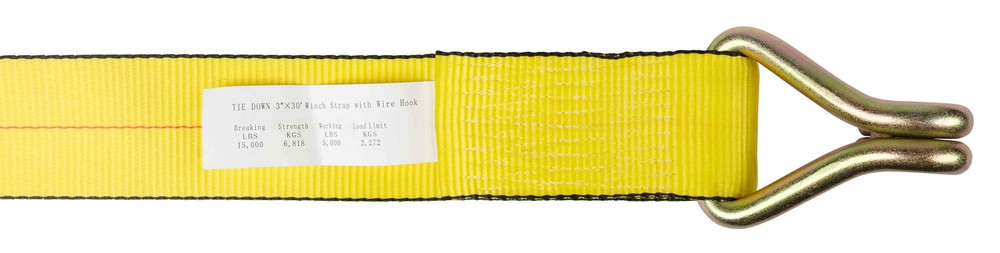(4 Pack) 3" x 30' Winch Straps w/wire hook, WLL 5000 Flatbed Tie Down Strap